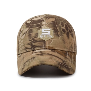 Tactical python camouflage baseball cap for men featuring a unique 'Grim' patch.