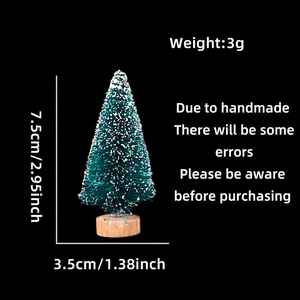 Detailed specs of mini 7.5cm sisal Christmas tree with snow effect and wood base
