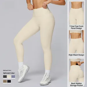 High-waisted yoga leggings with hidden back pocket and seamless T-line design