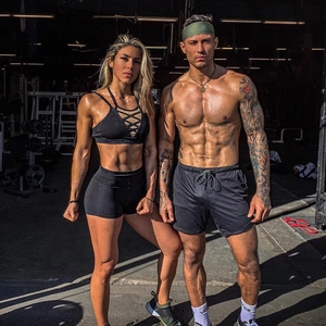 Short de sport double couche en mesh pour hommes et ensemble de fitness pour femmes