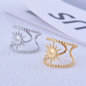 Double-layered gold and silver sun motif stainless steel rings with beaded bands
