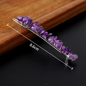Fermaglio in cristallo viola naturale con filo d'argento intrecciato, 8,6 cm
