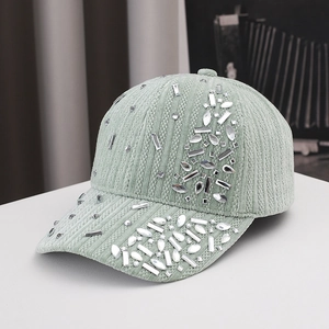 Mint green velvet baseball hat with rhinestone embellishments for winter warmth