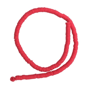 Detailed view of red round Heishi clay beads strand for DIY handmade jewelry