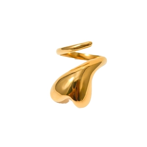 Minimalist 18k gold plated stainless steel heart wrap open ring with mirror polish