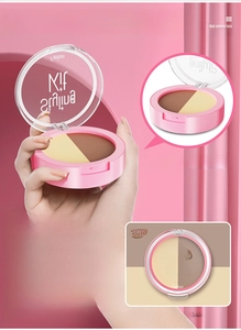 Detailed macro view of two-tone simulated blush palette toy for pretend princess play