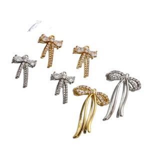 14k gold plated bow pendants with zircon crystals for DIY jewelry making and craft