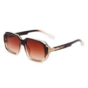 Retro pilot square sunglasses with dark brown gradient lenses and dual-beam frame