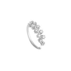 Macro detail of silver leaf flower nose stud featuring sparkling crystal cluster inlay