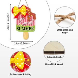 Close-up of thick wooden summer sign with sturdy hanging rope and sweet summer print