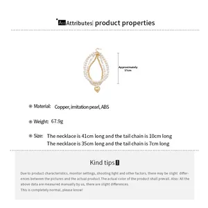 Spécifications de taille du collier de perles multicouche avec pendentif coeur doré
