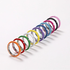 Minimalist rainbow enamel thin ring set with colorful geometric patterns in 11 vibrant colors