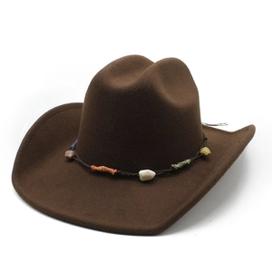 Dunkelbrauner Western-Cowboyhut aus Wollfilz mit Perlenbesatz und gewebten Details