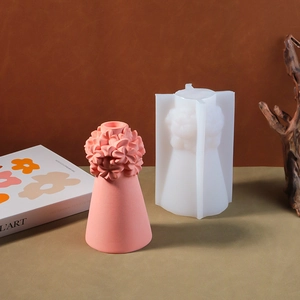 Flower relief cone candle holder silicone mold for DIY plaster and home decor
