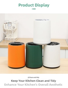 Close-up of rotating kitchen knife holder with multi-slot storage and anti-slip texture