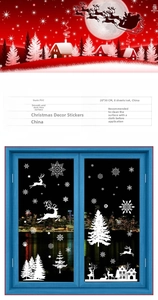 Detailed view of Christmas window stickers showing reindeer and snowflakes on 20x30cm PVC sheets