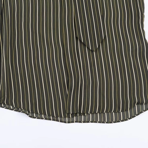Deep green striped shirt with tie collar detail and elegant vertical stripe pattern