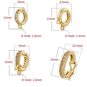 18K gold plated copper pearl clasp connectors with cubic zirconia for DIY jewelry making