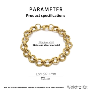 Diagramme technique du bracelet chaîne en acier inoxydable doré avec dimensions 215x11mm