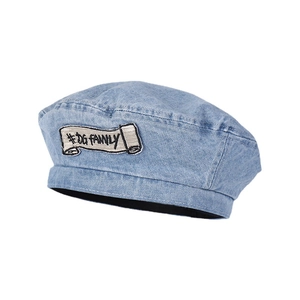 Vintage light blue washed denim beret featuring an embroidered #DG FAMILY patch