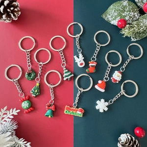 Christmas Keychain Metal Alloy Resin Santa Claus Reindeer Snowflake Bell Pendant Holiday Party Favor Gift Assorted Style