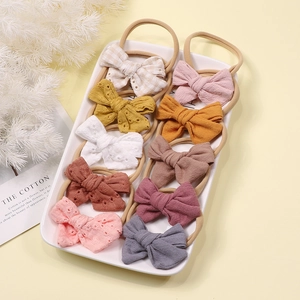 10-piece set of soft nylon baby headbands with colorful cotton embroidered bows