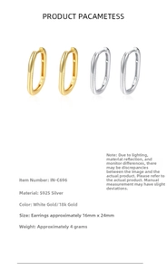 Technical specifications for oval S925 sterling silver hoop earrings with dimensions