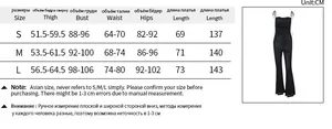 Detailed size chart for backless jumpsuit with measurements in CM for S, M, L
