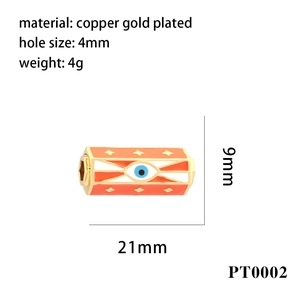 Detail of orange enamel Evil Eye jewelry bead with 4mm hole and gold plating specs