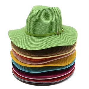 Women Fedora Straw Hat Wide Brim Sun Protection Breathable Beach Vacation Summer Panama Hat With Faux Leather Belt Buckle