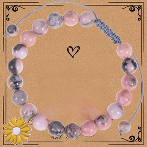 Detail of pink marble natural stone bracelet with sunflower charm on get well card
