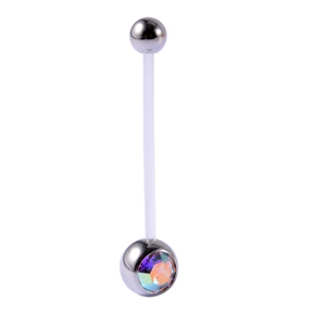 Flexible acrylic belly button ring with AB crystal and silver steel ball for pregnancy