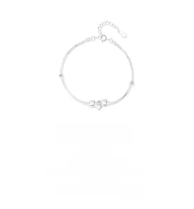 Detail of S925 sterling silver double layer bracelet with heart charms and lobster clasp