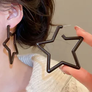 Minimalist coffee brown acrylic star stud earrings with surgical steel needles for women