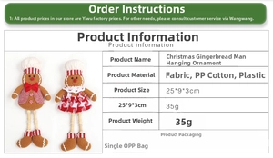 Detailed dimensions of gingerbread man fabric hanging ornament 25x9x3cm with fabric specs