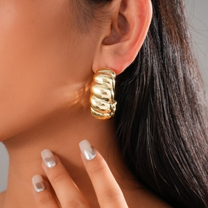 Golden chunky C-shape hoop earrings minimalist geometric stainless steel needle 10pcs set
