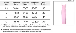 Size chart showing XS to L measurements for the pink backless bow evening maxi dress