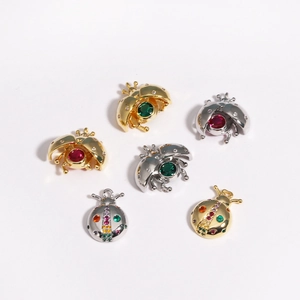 Ladybug Pendant Charm Copper Cubic Zirconia Opening Wings Insect Jewelry Making For Women Girls