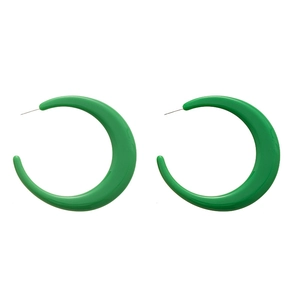 Exaggerated green acrylic C-shaped hoop earrings with minimalist geometric design for women