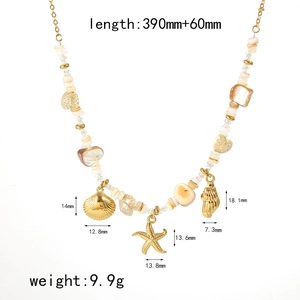 Golden shell and starfish pendant necklace for women with precise size measurements