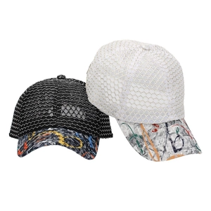 Women's lace baseball caps set in black and white with artistic graffiti print brims