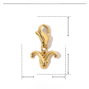 Macro view of 14K gold-plated stainless steel ram pendant with precise size and weight data