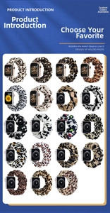 Detailed grid showing 19 diverse patterns of elastic scrunchie bands for Apple Watch