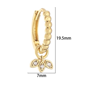 Golden hoop earring with micro-pave three-leaf clover drop and sparkling crystals