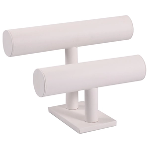 White double-layer T-bar velvet jewelry display stand for bracelets and watches