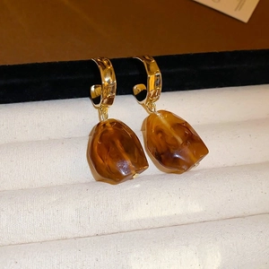 Maillard geometrische oorbellen met amberhars hangers en goudkleurige afwerking
