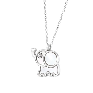 Charming silver elephant necklace with seashell texture and sparkling crystal eye