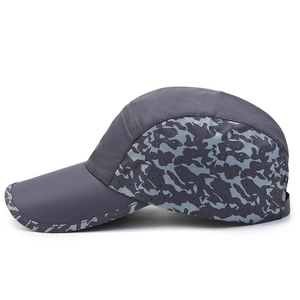 Quick-dry dark grey camo sports baseball cap with breathable mesh for outdoor activities