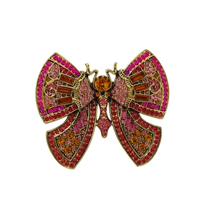 Vintage gold butterfly brooch with pink and purple rhinestones for winter sweaters