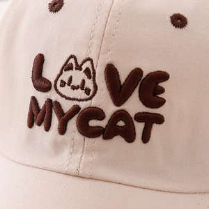 Kids cotton baseball cap with embroidered cute cat pattern and LOVE MY CAT text